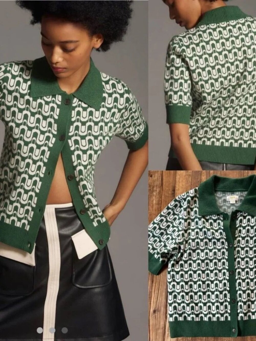 Anthropologie The Kinsley Collared Cropped Cardigan Sweater by Maeve Small